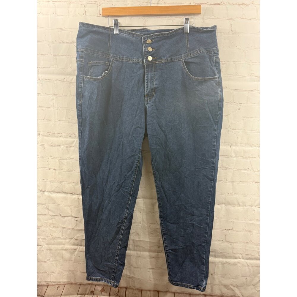 Shein Curvy Jeans Womens Size 3XL Blue High Waisted Casual Tapered Stretch Denim